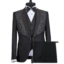 Load image into Gallery viewer, 2023  HIGH QUALITY MEN SUITS BLACK CRYSTAL BEADINGS GROOM TUXEDO SLIM FIT FORMAL BUSINESS PARTY FOR WEDDING SUITS BEST MAN BLAZER
