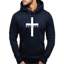 Load image into Gallery viewer, FASHION MEN I BELIEVE IN CHRISTIAN JESUS LOGO CASUAL SPORTS HOODIE DRAWSTRING DESIGN AUTUMN WINTER VERSATILE COMMUTER HOODIE
