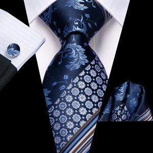 NAVY BLUE 63INCHES SILK MENS TIE SET EXTRA LONG TIES FOR MEN HANDKERCHIEF WOVEN CLASSIC MENS 160CM NECKTIE POCKET SQUARE HI-TIE