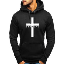 Load image into Gallery viewer, FASHION MEN I BELIEVE IN CHRISTIAN JESUS LOGO CASUAL SPORTS HOODIE DRAWSTRING DESIGN AUTUMN WINTER VERSATILE COMMUTER HOODIE

