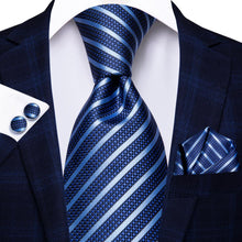 Load image into Gallery viewer, NAVY BLUE 63INCHES SILK MENS TIE SET EXTRA LONG TIES FOR MEN HANDKERCHIEF WOVEN CLASSIC MENS 160CM NECKTIE POCKET SQUARE HI-TIE
