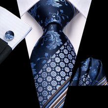 Load image into Gallery viewer, NAVY BLUE 63INCHES SILK MENS TIE SET EXTRA LONG TIES FOR MEN HANDKERCHIEF WOVEN CLASSIC MENS 160CM NECKTIE POCKET SQUARE HI-TIE

