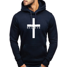 Load image into Gallery viewer, FASHION MEN I BELIEVE IN CHRISTIAN JESUS LOGO CASUAL SPORTS HOODIE DRAWSTRING DESIGN AUTUMN WINTER VERSATILE COMMUTER HOODIE
