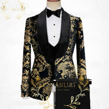 Load image into Gallery viewer, TERNO MASCULINO COMPLETO COSTUME HOMME MARIAGE 2022 LATEST FORMAL FLORAL JACQUARD 3 PIECES SET MEN SUIT GROOM WEDDING TUXEDO
