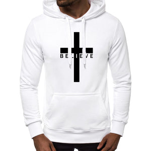FASHION MEN I BELIEVE IN CHRISTIAN JESUS LOGO CASUAL SPORTS HOODIE DRAWSTRING DESIGN AUTUMN WINTER VERSATILE COMMUTER HOODIE