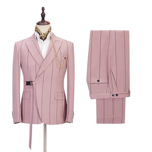 2023 COSTUME HOMME FASHION WIDE STRIPE WEDDING MEN SUITS WITH BELT PARTY PROM SLIM FIT TUXEDO GROOM TERNO MASCULINO BLAZER 2 PCS
