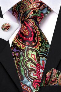 PAISLEY RED GREEN SILK WEDDING TIE FOR MEN HANDKY CUFFLINK GIFT MEN NECKTIE FASHION BUSINESS PARTY DROPSHIP HI-TIE DESIGNER