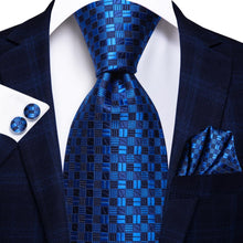 Load image into Gallery viewer, NAVY BLUE 63INCHES SILK MENS TIE SET EXTRA LONG TIES FOR MEN HANDKERCHIEF WOVEN CLASSIC MENS 160CM NECKTIE POCKET SQUARE HI-TIE
