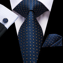 Load image into Gallery viewer, NAVY BLUE 63INCHES SILK MENS TIE SET EXTRA LONG TIES FOR MEN HANDKERCHIEF WOVEN CLASSIC MENS 160CM NECKTIE POCKET SQUARE HI-TIE
