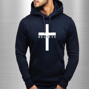 FASHION MEN I BELIEVE IN CHRISTIAN JESUS LOGO CASUAL SPORTS HOODIE DRAWSTRING DESIGN AUTUMN WINTER VERSATILE COMMUTER HOODIE