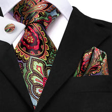 Load image into Gallery viewer, PAISLEY RED GREEN SILK WEDDING TIE FOR MEN HANDKY CUFFLINK GIFT MEN NECKTIE FASHION BUSINESS PARTY DROPSHIP HI-TIE DESIGNER
