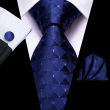 Load image into Gallery viewer, NAVY BLUE 63INCHES SILK MENS TIE SET EXTRA LONG TIES FOR MEN HANDKERCHIEF WOVEN CLASSIC MENS 160CM NECKTIE POCKET SQUARE HI-TIE
