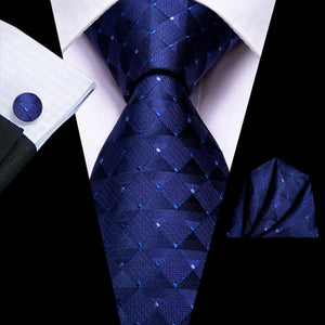 NAVY BLUE 63INCHES SILK MENS TIE SET EXTRA LONG TIES FOR MEN HANDKERCHIEF WOVEN CLASSIC MENS 160CM NECKTIE POCKET SQUARE HI-TIE