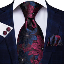 Load image into Gallery viewer, NAVY BLUE 63INCHES SILK MENS TIE SET EXTRA LONG TIES FOR MEN HANDKERCHIEF WOVEN CLASSIC MENS 160CM NECKTIE POCKET SQUARE HI-TIE
